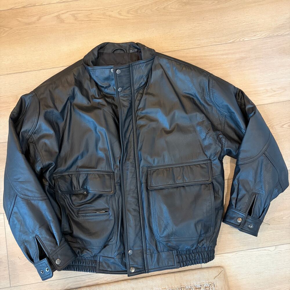 Vintage 1990s Members Only Black Leather Bomber Jacket Mens Size Large